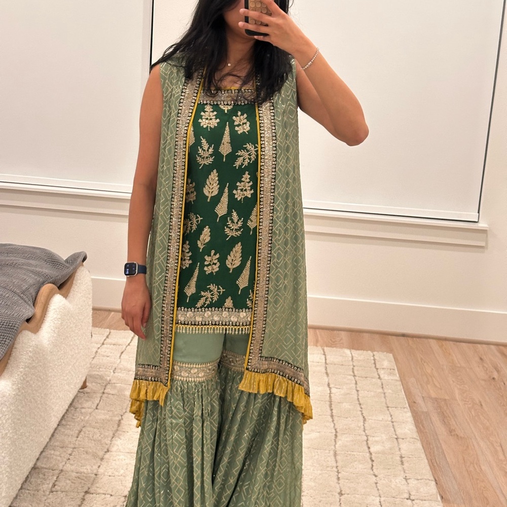 Green gharara with jacket and dupatta dual wear!